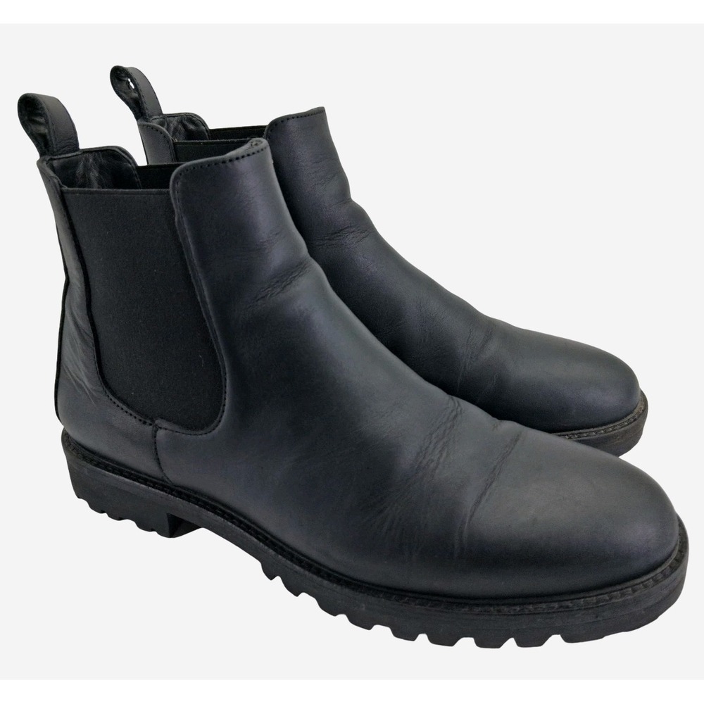 Patina Chelsea Boots Mens Size 9.5 Black Leather Pull On Ankle Casual Lug Sole